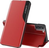 Voor Samsung Galaxy S21 FE zijdisplay magnetisch schokbestendig horizontaal flip lederen tas met houder (rood)