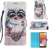 Voor Samsung Galaxy A32 4G (EU-versie) 3D Schilderen Horizontale Flip Leren Case met Houder & Kaartsleuf & Portemonnee & Lanyard (Uil)