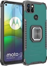 Voor Motorola Moto G9 Power Fierce Warrior Series Armor All-inclusive schokbestendig aluminium + TPU beschermhoes met ringhouder (groen)