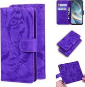 Voor OPPO A92S / Reno4 Z 5G Tiger Embossing Pattern Horizontale Flip lederen tas met houder & kaartsleuven & portemonnee (paars)
