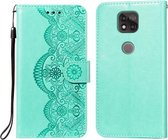 Voor Motorola Moto G Power (2021) Flower Vine Embossing Pattern Horizontale Flip Leather Case met Card Slot & Holder & Wallet & Lanyard (Green)