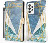 Voor Samsung Galaxy A52 5G / 4G Marmer Horizontale Flip TPU + PU lederen tas met houder & kaartsleuven & portemonnee & fotolijst & lanyard (blauw wit)