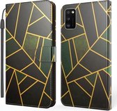 Voor Samsung Galaxy A41 Marmer Horizontale Flip TPU + PU lederen tas met houder & kaartsleuven & portemonnee & fotolijst & lanyard (zwart groen)