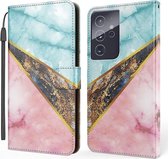 Voor Samsung Galaxy S21 Ultra 5G Marmer Horizontale Flip TPU + PU Leren Case met Houder & Kaartsleuven & Portemonnee & Fotolijst & Lanyard (Blauw Roze)