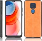 Voor Motorola Moto G Play (2021) Schokbestendig Naaien Koe Patroon Huid PC + PU + TPU Case (Oranje)