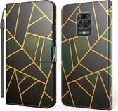 Voor Xiaomi Redmi Note 9 Pro 5G Marmer TPU + PU Horizontale Flip Leren Case met Houder & Kaartsleuven & Portemonnee & Fotolijst & Lanyard (Zwart Groen)