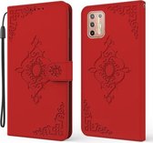 Voor Motorola Moto G9 Plus Reliëf Fortuin Bloempatroon Horizontale Flip Leren Case met Houder & Kaartsleuf & Portemonnee & Lanyard (Rood)