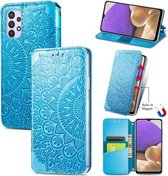 Voor Samsung Galaxy A32 4G Blooming Mandala Reliëfpatroon Magnetische Horizontale Flip Leren Case met Houder & Kaartsleuven & Portemonnee (Blauw)