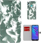 Voor Huawei Y6 2019 Cloud Fog Patroon Horizontale Flip Lederen Case met Houder & Kaartsleuf & Portemonnee (Donkergroen)