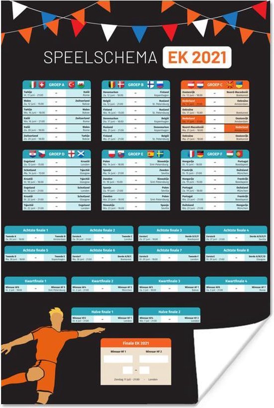 Poster EK 2021 Speelschema Voetbal 60x90 cm bol