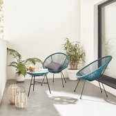 Set van 2 ei-vormige stoelen ACAPULCO met bijzettafel - Donker Turquoise - Stoelen 4 poten design retro, met lage tafel