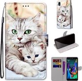 Voor LG K20 (2019) Gekleurde tekening Cross Texture Horizontale Flip PU lederen hoes met houder & kaartsleuven & portemonnee & lanyard (Big Cat Holding Kitten)