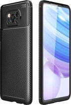 Voor Geschikt voor Xiaomi Poco X3 NFC koolstofvezel textuur schokbestendig TPU-hoesje (zwart)
