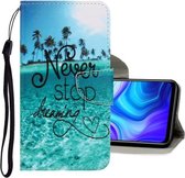 Voor Geschikt voor Xiaomi Redmi 9A 3D Gekleurde Tekening Horizontale Flip PU Lederen Case met Houder & Kaartsleuven & Portemonnee (Blue Coconut Grove)