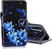 Voor Redmi Note 8 Gekleurde Tekening Patroon Horizontale Flip PU Lederen Case met Houder & Kaartsleuven & Portemonnee & Lanyard (Blauwe Vlinder)