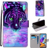 Voor Samsung Galaxy A21s Gekleurde Tekening Cross Textuur Horizontale Flip PU Lederen Case met Houder & Kaartsleuven & Portemonnee & Lanyard (Tijger Drinkwater)