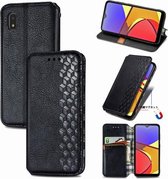 Voor Samsung Galaxy A21 (JP-versie) Cubic Grid Pressed Horizontal Flip Magnetic PU Leather Case met houder & kaartsleuven & portemonnee (zwart)