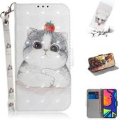 Voor Samsung Galaxy F41 3D Gekleurde Tekening Horizontale Flip Leren Case met Houder & Kaartsleuven & Portemonnee & Lanyard (Leuke Kat)