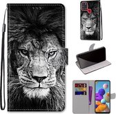 Voor Samsung Galaxy A21s Gekleurde Tekening Cross Textuur Horizontale Flip PU Lederen Case met Houder & Kaartsleuven & Portemonnee & Lanyard (Zwart-witte Leeuwenkop)