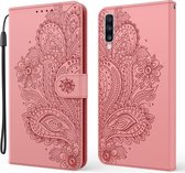 Voor Samsung Galaxy A70 / A70s Pauw Reliëfpatroon Horizontale Flip Leren Case met Houder & Kaartsleuven & Portemonnee & Lanyard (Roze)