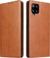 Voor Samsung Galaxy A42 5G Fierre Shann PU lederen textuur horizontale flip case met houder & kaartsleuven & portemonnee (bruin)