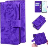 Voor Samsung Galaxy Note 10 Pro Tiger Embossing Pattern Horizontale Flip lederen tas met houder & kaartsleuven & portemonnee (paars)