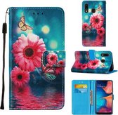 Voor Samsung Galaxy A20 / A30 Cross Texture Painting Pattern Horizontale Flip Leather Case met Houder & Kaartsleuven & Portemonnee & Lanyard (Chrysanthemum)