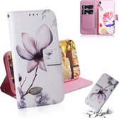 Voor LG K51S Gekleurde tekening Horizontale flip lederen tas, met houder en kaartsleuven en portemonnee (magnolia bloem)