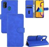 Voor Samsung Galaxy M30s / M21 Effen kleur Huidgevoel magnetische gesp Horizontale flip kalftextuur PU lederen tas met houder & kaartsleuven & portemonnee (blauw)