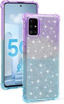 Voor Samsung Galaxy A51 4G gradiënt glitter poeder schokbestendig TPU beschermhoes (paars blauw)