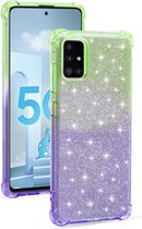 Voor Samsung Galaxy A51 4G gradiënt glitter poeder schokbestendig TPU beschermhoes (groen paars)