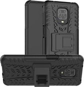 Voor Geschikt voor Xiaomi Redmi Note 9S / 9 Pro / 9 Pro Max Bandentextuur Schokbestendig TPU + PC-beschermhoes met houder (zwart)