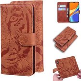 Voor Xiaomi Redmi 9C Tiger Embossing Pattern Horizontale Flip lederen tas met houder & kaartsleuven & portemonnee (bruin)