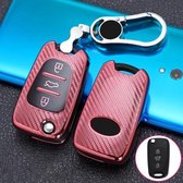 Voor KIA opvouwbare 3-knops auto TPU sleutel beschermhoes sleutelhoes met sleutelring (roze)