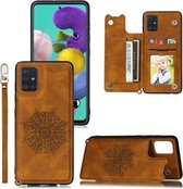 Voor Samsung Galaxy A71 Mandala reliëf PU + TPU hoesje met houder & kaartsleuven & fotolijst & riem (bruin)