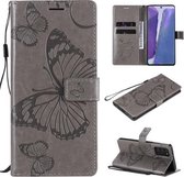 Voor Samsung Galaxy Note20 3D vlinders reliëf patroon horizontaal flip lederen tas met houder & kaartsleuf & portemonnee (grijs)
