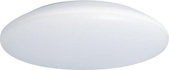Wit, rond, plat LED-plafondarmatuur, geïsoleerd op witte achtergrond.