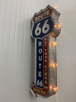 Dubbelzijdig Route 66 vintage marquee uithangbord met bulb lampen - 21 x 7 x 58,5 cm