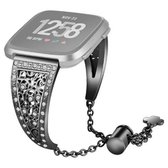 Voor Fitbit Versa bloemvorm metalen diamanten ketting armband horlogeband (zwart)