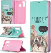 Voor Samsung Galaxy A21 Gekleurde Tekening Patroon Onzichtbare Magnetische Horizontale Flip PU Lederen Case met Houder & Kaartsleuven & Portemonnee (Kat)