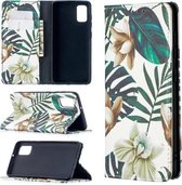 Voor Samsung Galaxy A41 Gekleurde tekening patroon onzichtbare magnetische horizontale flip PU lederen tas met houder & kaartsleuven & portemonnee (rode bladeren)