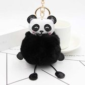 Panda Rabbit Fur Soft Ball Cars Pluche Sleutelhangers (Zwart)