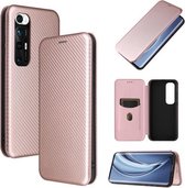 Voor Geschikt voor Xiaomi Mi 10S Carbon Fiber Texture Magnetische Horizontale Flip TPU + PC + PU Leather Case met Card Slot (Pink)