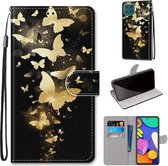 Voor Samsung Galaxy F62 / M62 Gekleurde tekening Cross Texture Horizontale Flip PU lederen tas met houder & kaartsleuven & portemonnee & lanyard (Golden Butterfly Group)