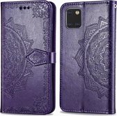 Voor Galaxy Note10 Lite / A81 / M60s Halverwege Mandala-reliëfpatroon Horizontale leren flip-hoes met houder & kaartsleuven & portemonnee & fotolijst & lanyard (paars)