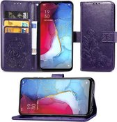 Voor OPPO Reno 3 / Find X2 Lite Vierbladige sluiting Reliëfgesp Mobiele telefoonbescherming Leren hoes met sleutelkoord & kaartsleuf & portemonnee & beugelfunctie (paars)