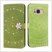 Voor Galaxy S8 Plus Pressed Printing Sticking Drill Pattern Horizontal Flip PU Leather Case with Holder & Card Slots & Wallet & & Lanyard (Green)