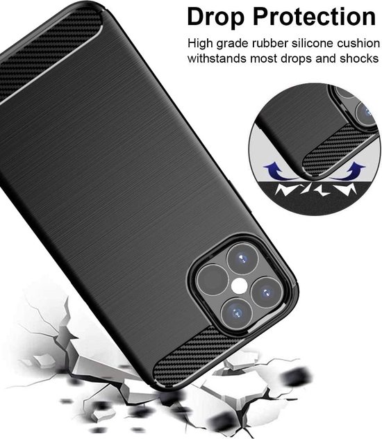 Coque en Tpu Brossé pour iPhone 12 Max / Pro 6.1 Zwart & Verre Trempé X2