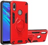 Voor Huawei Y6 (2019) 2 in 1 Armor Knight Series PC + TPU beschermhoes met onzichtbare houder (rood)