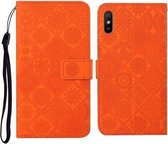 Voor Xiaomi Redmi 9A etnische stijl reliëf patroon horizontale flip lederen tas met houder & kaartsleuven & portemonnee & lanyard (oranje)